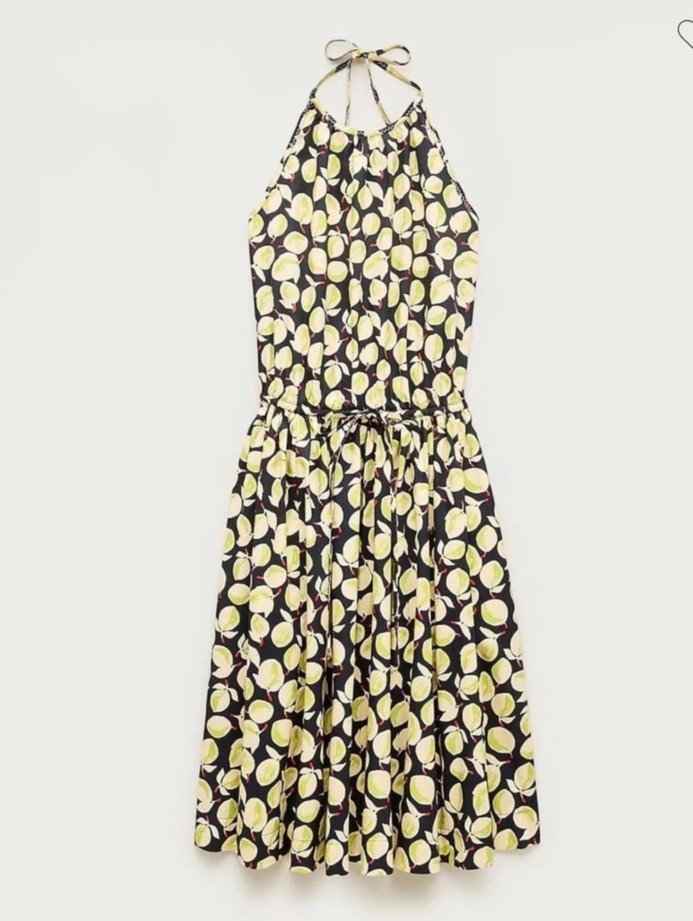J. Crew Halter dress in lemon print cotton poplin Black & Yellow Size XL NWT